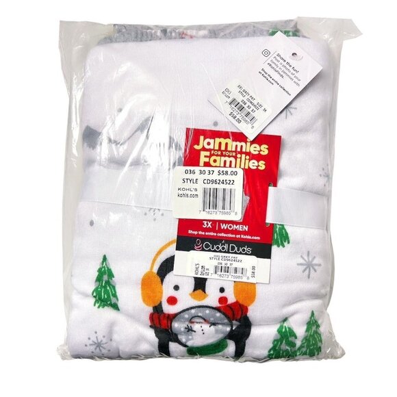 Cuddl Duds Womens Gray Penguin Long Sleeve Pockets Pajama Sets Plus Sz 3X New - Picture 6 of 9